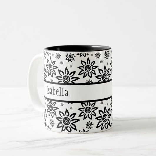 Schwarz-Weiß-Sonnenscheinwerfer-Muster Zweifarbige Tasse (Vorderseite Links)