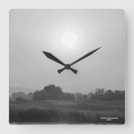 Schwarz-Weiß-Sonnenuntergang-Quadrat-Wand-Uhr Quadratische Wanduhr