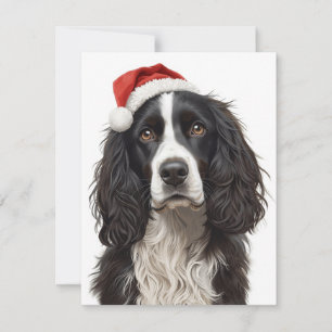 Schwarz-Weiß-Spaniel-Weihnachtsmannmütze Xmas-Kuns Feiertagskarte