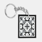 Schwarz-Weiß-Spanisch-Stilfliesen Schlüsselanhänger (Vorderseite links)