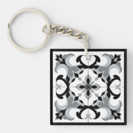 Schwarz-Weiß-Spanisch-Stilfliesen Schlüsselanhänger