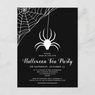 Schwarz-weiß Spider Halloween Tea Party Einladung Postkarte