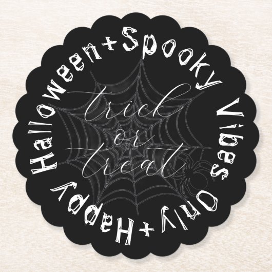 Schwarz-Weiß-Spider-Web Modernes glückliches Hallo Untersetzer (Vorderseite)