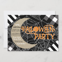 Schwarz-Weiß-Spiderweb-Patchwork-Halloween-Party Einladung
