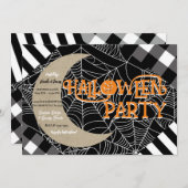 Schwarz-Weiß-Spiderweb-Patchwork-Halloween-Party Einladung (Vorne/Hinten)