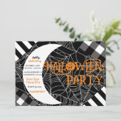 Schwarz-Weiß-Spiderweb-Patchwork-Halloween-Party Einladung (Stehend Vorderseite)