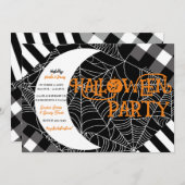 Schwarz-Weiß-Spiderweb-Patchwork-Halloween-Party Einladung (Vorne/Hinten)