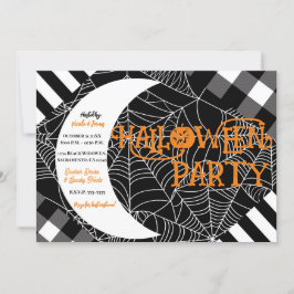Schwarz-Weiß-Spiderweb-Patchwork-Halloween-Party Einladung