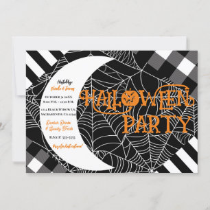 Schwarz-Weiß-Spiderweb-Patchwork-Halloween-Party Einladung