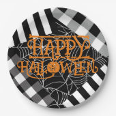 Schwarz-Weiß-Spiderweb-Patchwork-Halloween-Party Pappteller (Vorderseite)