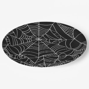 Schwarz & Weiß Spiderwebs Halloween-Party Pappteller