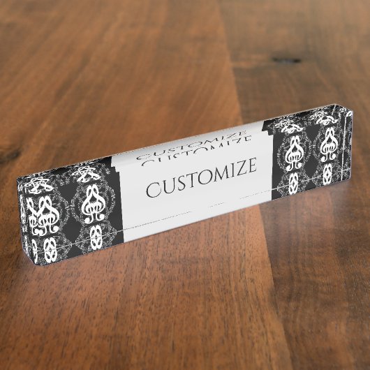 Schwarz-Weiß-Spiegelbild-Musik 2 Namensplakette (Seite)