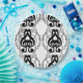 Schwarz-Weiß-Spiegelbild-Musik 2 Pappteller (Party)