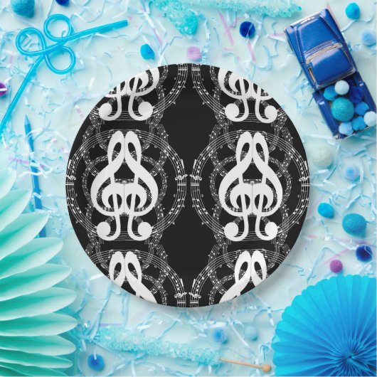 Schwarz-Weiß-Spiegelmusik Pappteller (Party)