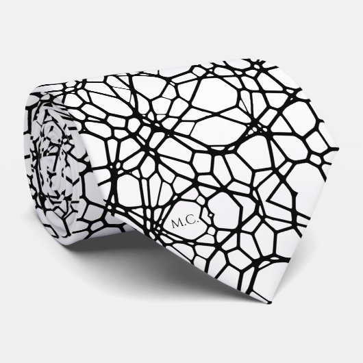 Schwarz-weiß spielerisch Quirky Geometric Monogram Krawatte (Gerollt)