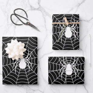 Schwarz-Weiß-Spinne auf WebHalloween-Muster Geschenkpapier Set