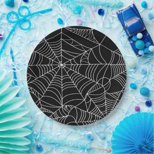 Schwarz-Weiß-Spinnennetz-Halloween-Party Pappteller (Party)