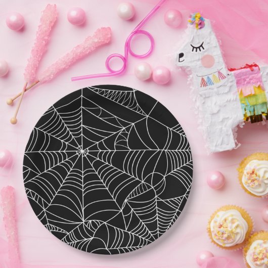 Schwarz-Weiß-Spinnennetz-Halloween-Party Pappteller (Party)