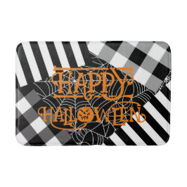 Schwarz-Weiß-Spinnennetz-Patchwork Halloween Badematte