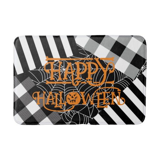 Schwarz-Weiß-Spinnennetz-Patchwork Halloween Badematte (Vorderseite)