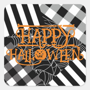 Schwarz-Weiß-Spinnennetz-Patchwork-Halloween-Party Quadratischer Aufkleber