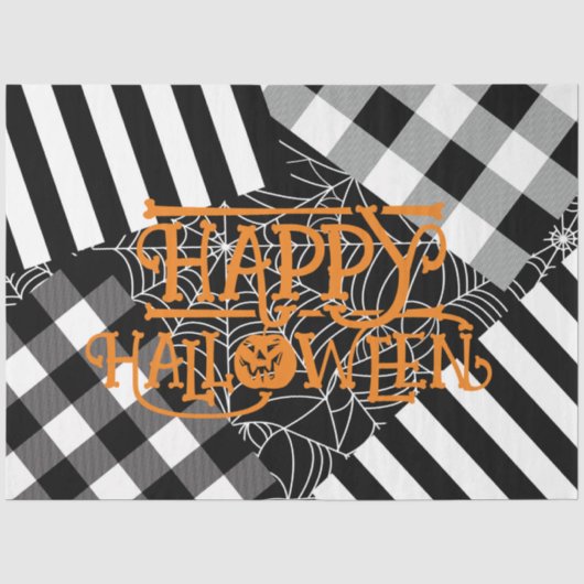 Schwarz-Weiß-Spinnennetz-Patchwork-Halloween-Party Seidenpapier (Vorderseite)