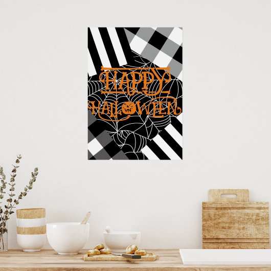 Schwarz-Weiß-Spinnennetz-Patchwork Halloween Poster (Küche)
