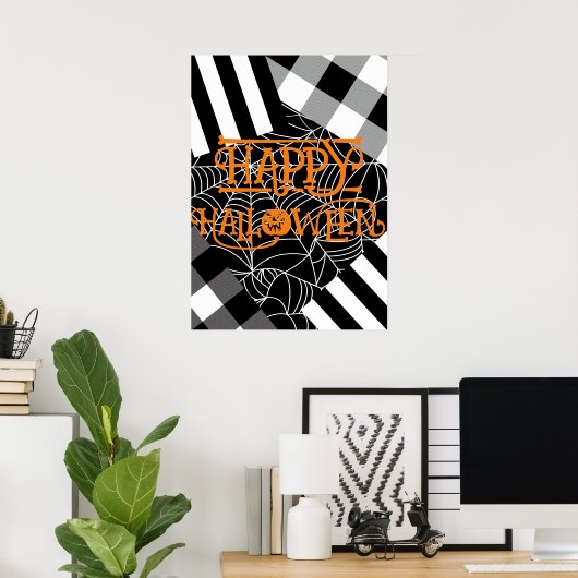 Schwarz-Weiß-Spinnennetz-Patchwork Halloween Poster (Heimbüro)