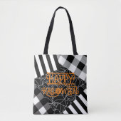 Schwarz-Weiß-Spinnennetz-Patchwork Halloween Tasche (Vorderseite)