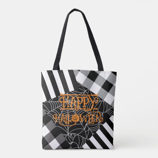 Schwarz-Weiß-Spinnennetz-Patchwork Halloween Tasche (Rückseite)