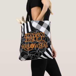 Schwarz-Weiß-Spinnennetz-Patchwork Halloween Tasche
