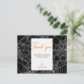 Schwarz-Weiß-Spinnennetze Halloween Vielen Dank Einladung (Stehend Vorderseite)