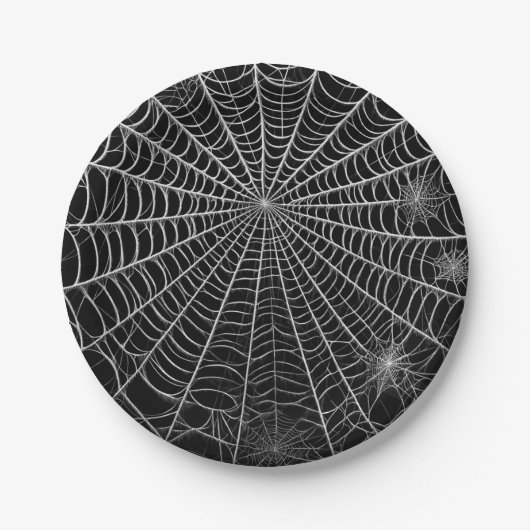 Schwarz-Weiß-Spinnennetze WebHalloween Pappteller (Vorderseite)