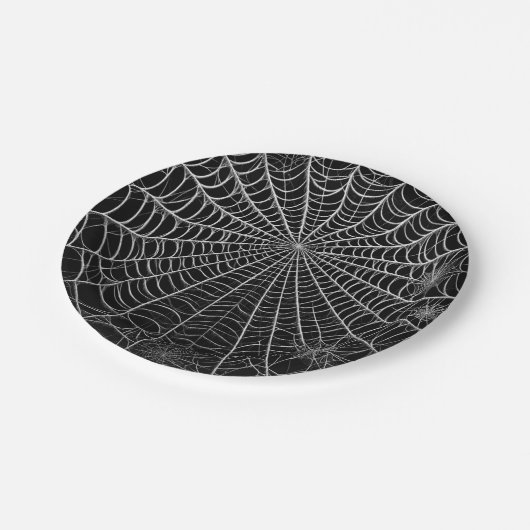Schwarz-Weiß-Spinnennetze WebHalloween Pappteller (Schrägansicht)