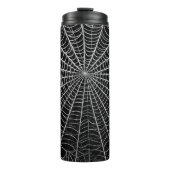 Schwarz-Weiß-Spinnennetze WebHalloween Thermosbecher (Vorderseite)