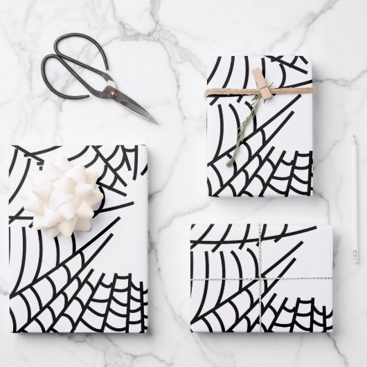 Schwarz-Weiß-Spinnwebseiten Geschenkpapier Set (Vorderseite)