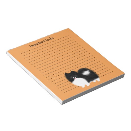 Schwarz-Weiß-Spitz mit benutzerdefiniertem Text Notizblock (angewinkelt)