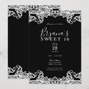 Schwarz-Weiß-Spitze Elegante Sweet-Sixteen-Party Einladung