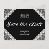Schwarz-Weiß-Spitze Save the Date Postkarte (Vorderseite)