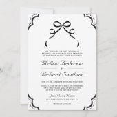 Schwarz-Weiß-Spitzen-Coquette-Bow QR-Code-Hochzeit Einladung (Vorderseite)