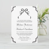 Schwarz-Weiß-Spitzen-Coquette-Bow QR-Code-Hochzeit Einladung (Stehend Vorderseite)