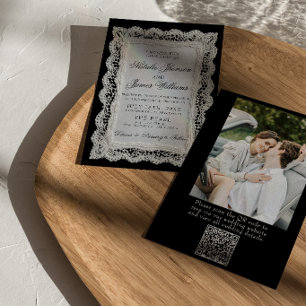 Schwarz-Weiß-Spitzen-Doily-Foto-QR-Code-Hochzeit Einladung