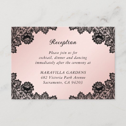 Schwarz-Weiß-Spitzen-Hochzeitsdetails Unterkunft Begleitkarte (Vorderseite)