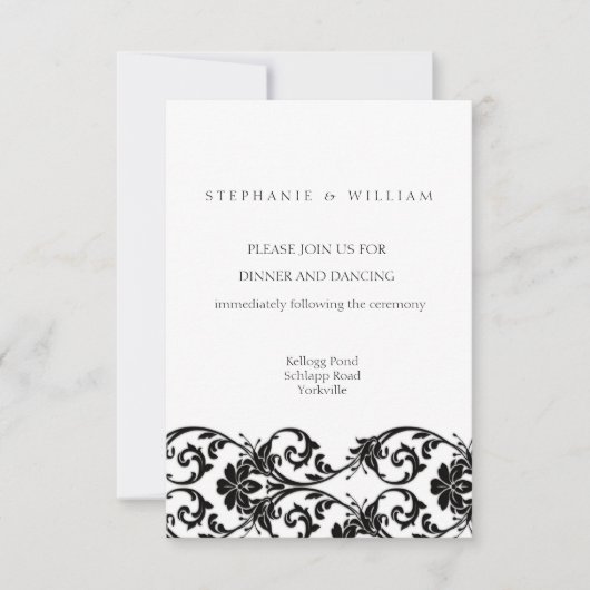 Schwarz-Weiß-Spitzen-Hochzeitskarte Einladung (Vorderseite)