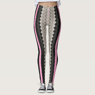 Schwarz-Weiß-Spitzen-Panels mit rosa Leggings