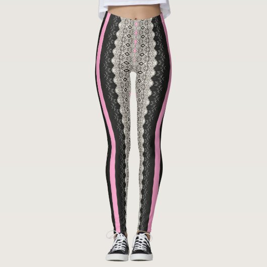 Schwarz-Weiß-Spitzen-Panels mit rosa Leggings (Vorderseite)