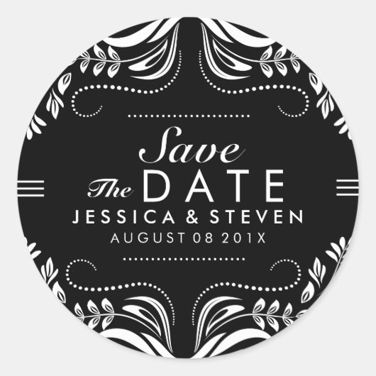 Schwarz-Weiß-Spitzen-Save the Date Aufkleber 2 (Vorderseite)