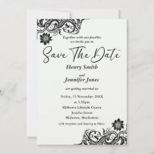 Schwarz-Weiß-Spitzen Save the Date Einladung