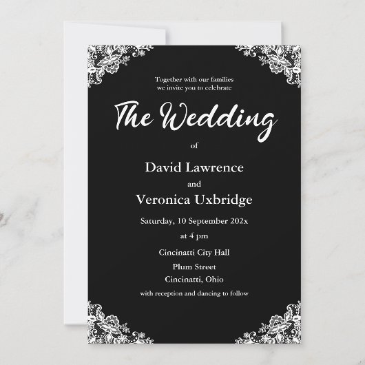 Schwarz-Weiß-Spitzen Save the Date Einladung