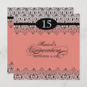 Schwarz-Weiß-Spitzen Silver 15. Quinceanera Einladung (Vorne/Hinten)